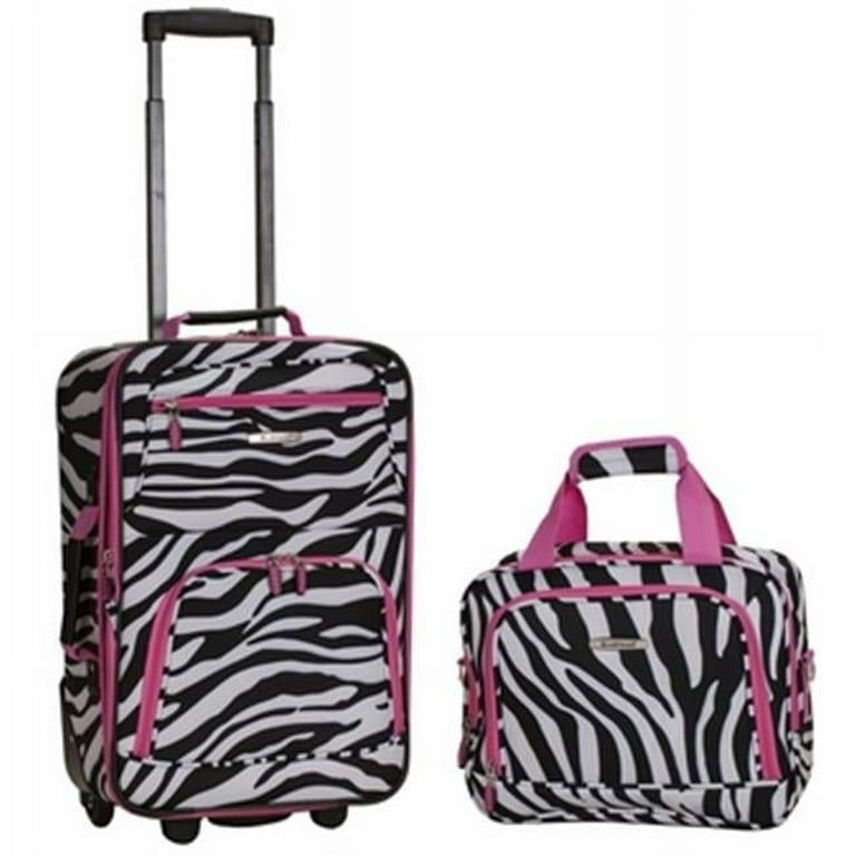 2 Pc Pink Zebra Deluxe Expandable Suitcase & Carry-On Side Baggage