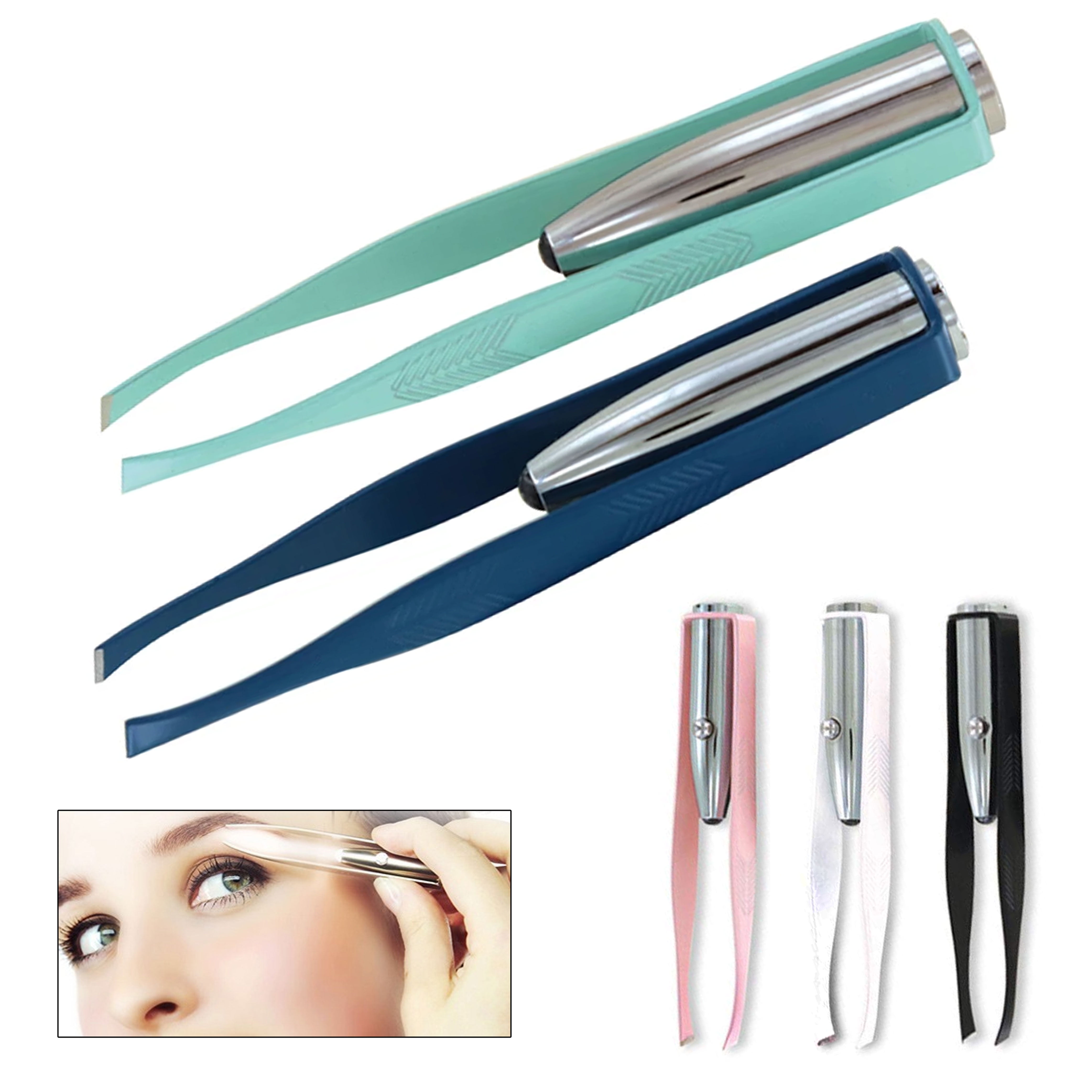 3 Stainless Steel Make Up LED Light Eyelash Eyebrow Hair Removal Lighted  Tweezer