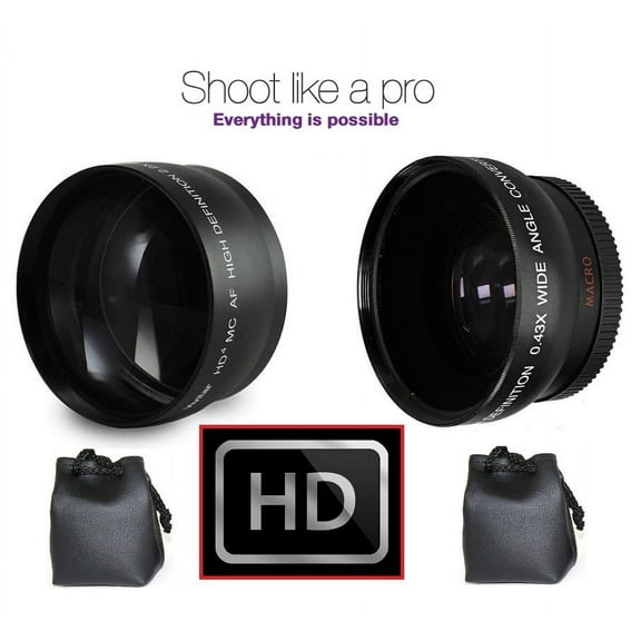 2-Pc Pro HD Telephoto & Wide Angle Lens Kit for Sony a6400 ILCE-6400 (40.5mm Size)