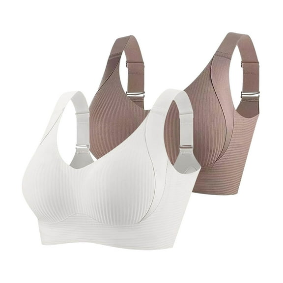 2 Pc Push up Bras for Women No Underwire Full Cover Sports Bras Seamless Comfortable Bralettes Wireless Underwear Ladies Bras No Underwire White XXL