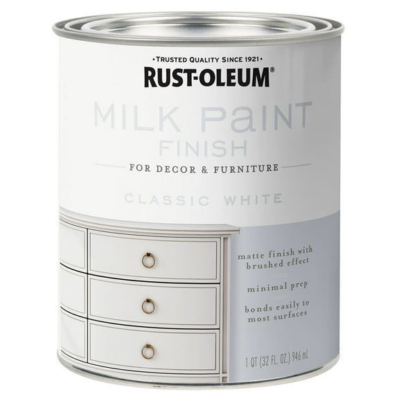 2 Pc, Rust-Oleum Matte Classic White Water-Based Acrylic Milk Paint 1 Qt