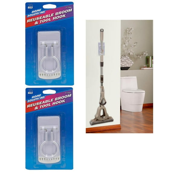 2 Pc Self Adhesive Broom Mop Holder Reusable Rack Wall Suction Clip Hooks Tool
