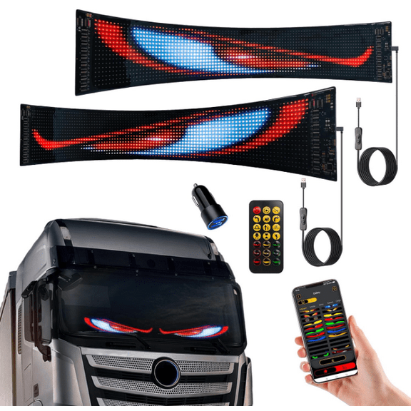 2-Pc Set 3.6 x 14.7in Truck Windshield LED Eyes | Programmable Car Demon Eyes Lights | Christmas Halloween Party Advertising Decorations