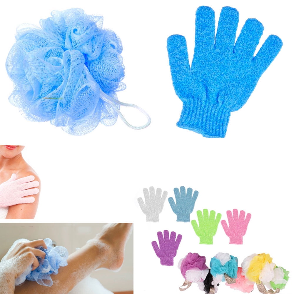 2 Pc Shower Bath Glove Ball Wash Skin Spa Massage Scrub Loofah Body