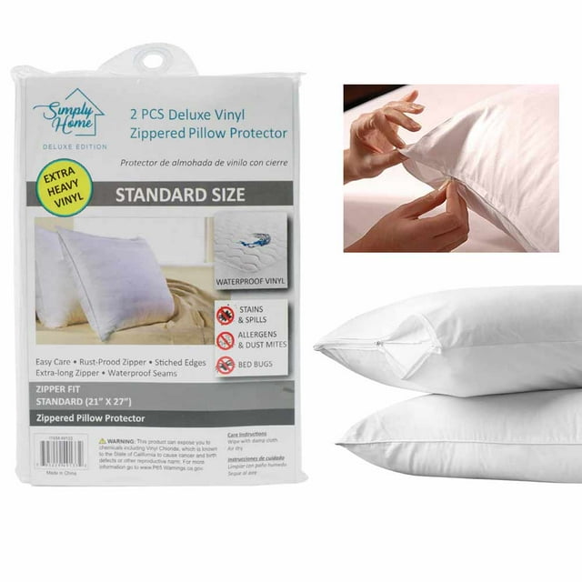 2 Pc Standard Pillow Case Zippered Cover Soft Vinyl Luxury Water