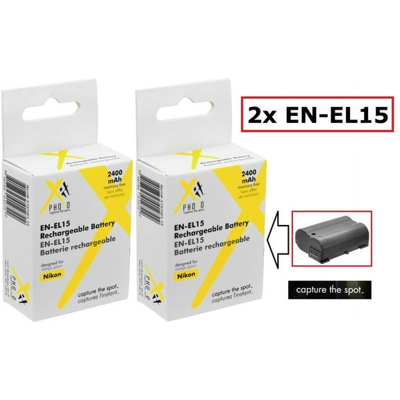 2 Pc Super Capacity EN-EL15 Lithium Ion Battery for Nikon D7000 D7100 D810 D7200