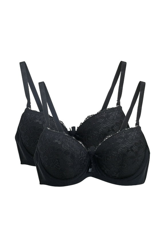 2 Pc Women's 3/4 Cup Lace Push-Up Bra Sexy Minimizer Lingerie Solid Color Lace Comfort Bras Everyday Adjustable Bra