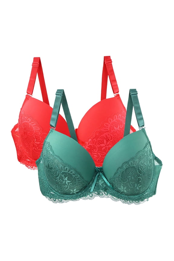 2 Pc Womens Lace Sexy Bras Front Closure Wireless Bra Adjustable Lace-Up Brassiere Non-Slip Anti-Sagging Seamless Bralettes Workout Yoga Bra Everyday Bras