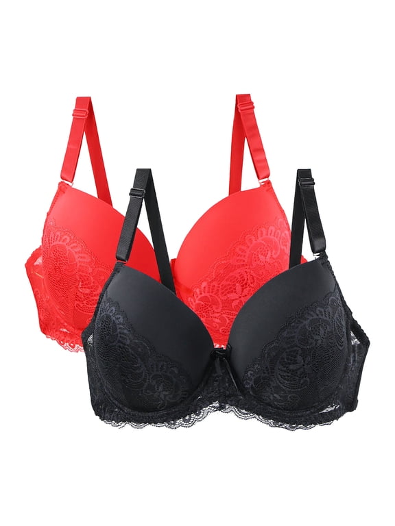 2 Pc Womens Lace Sexy Bras Front Closure Wireless Bra Adjustable Lace-Up Brassiere Non-Slip Anti-Sagging Seamless Bralettes Workout Yoga Bra Everyday Bras
