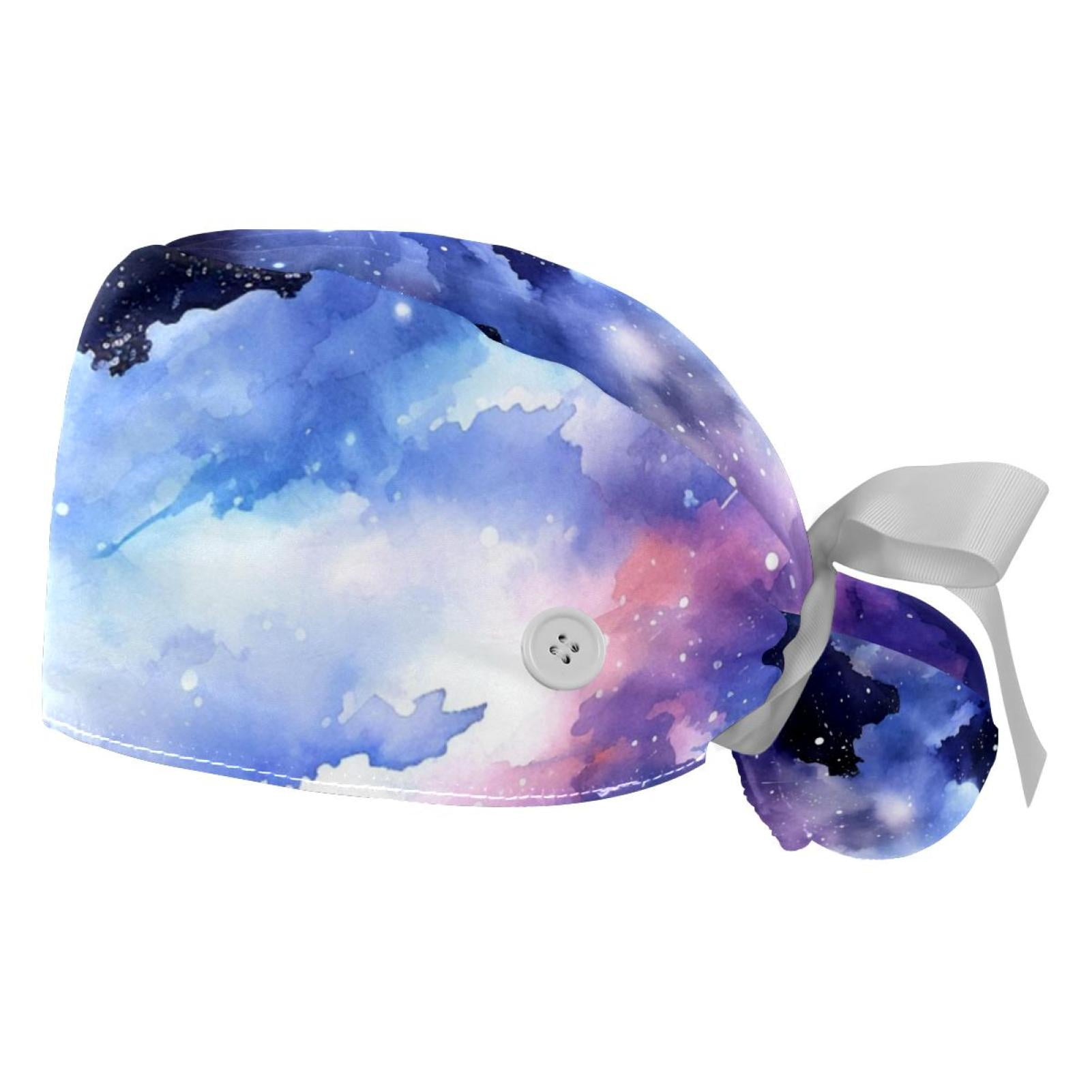 2 Pcs Adjustable Scrub Hats For Women - Dolphins & Galaxy Print Bouffant Caps For Long Hair
