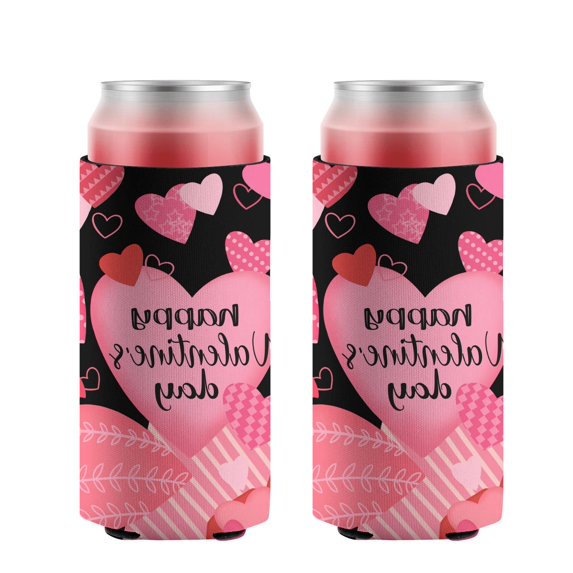 2 Pcak Can Cooler Sleeves Insulated Collapsible Beer Sleeve Valentines with Pink Heart Love Can Cooler Sleeve for Birthday Party Wedding