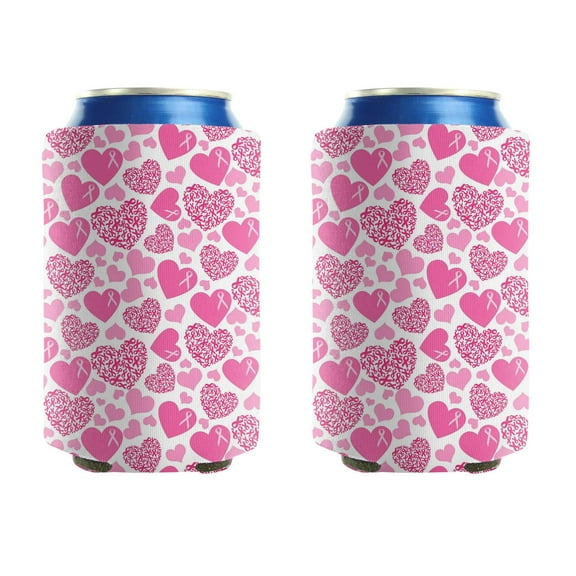 2 Pcak Neoprene Beer Can Cooler Insulated Collapsible Can Sleeves Breast Cancer Soda Beer Can Covers for Birthday Party Wedding
