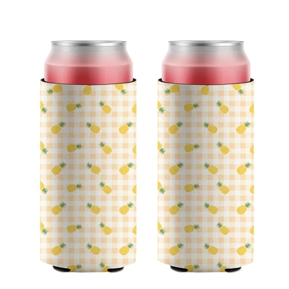 2 Pcak Sleeves Beer Cooler Bags Insulated Collapsible Can Sleeves Pineapple Fruits Plaid Soda Beer Can Covers for Energy Drink & Beer