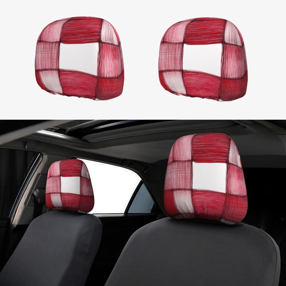 2 Pce Car Headrest Cover 11×10.2in With Elastic Easy To Install Anti-Crack Stain Tear Used For Most Car Headrest Indianred Checked Hand-Drawn Sketch_2