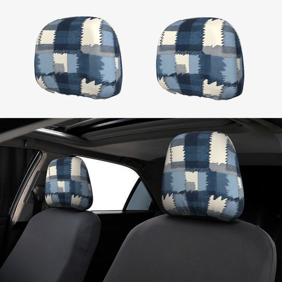 2 Pce Car Headrest Cover 1110.2in With Elastic Easy To Install Anti-Crack Stain Tear Used For Most Car Headrest Mediumblue Houndstooth Buffalo Plaid Tartan Check Scotland Hand-Drawn Sketch_1