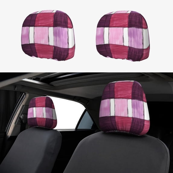 2 Pce Car Headrest Cover 11×10.2in With Elastic Easy To Install Anti-Crack Stain Tear Used For Most Car Headrest Palevioletred Checked Hand-Drawn Sketch_3