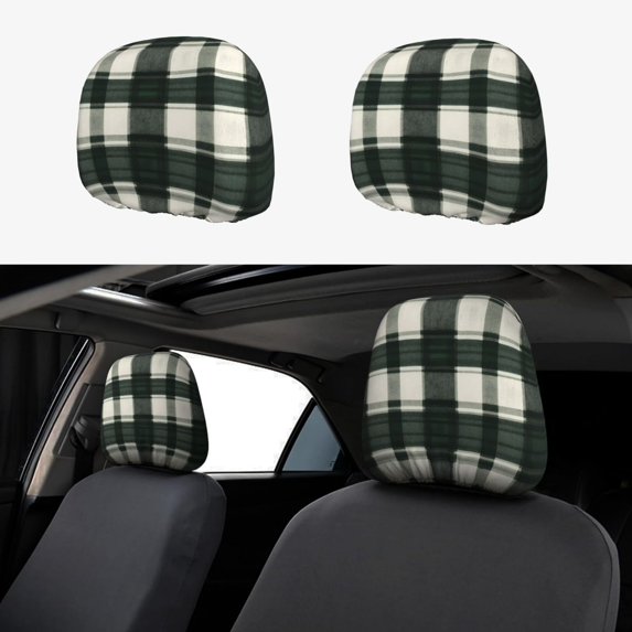 2 Pce Car Headrest Cover 11×10.2in With Elastic Easy To Install Anti-Crack Stain Tear Used For Most Car Headrest Springgreen Buffalo Plaid Check Tartan Scotland_41650_2