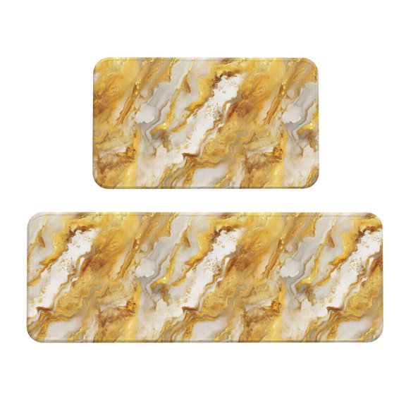 2 Pce Crystal Velvet Kitchen Floor Mat Door Mat 47.217in Water Absorption And Stain Resistance For Laundry Dining Room Office Sink Gold Marble_1