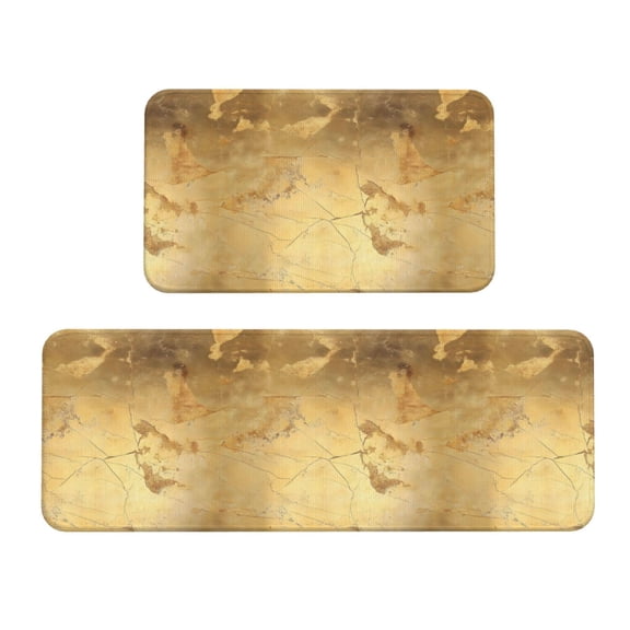 2 Pce Crystal Velvet Kitchen Floor Mat Door Mat 47.217in Water Absorption And Stain Resistance For Laundry Dining Room Office Sink Gold Marble_3