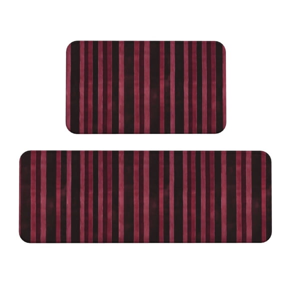 2 Pce Crystal Velvet Kitchen Floor Mat Door Mat 47.217in Water Absorption And Stain Resistance For Laundry Dining Room Office Sink Maroon Stripe_2