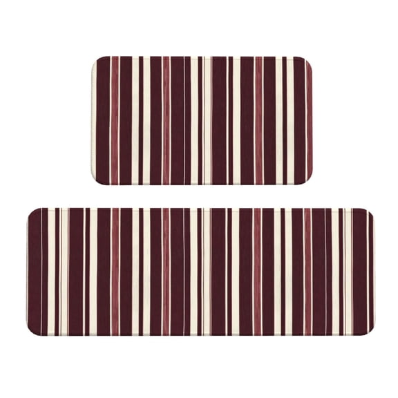2 Pce Crystal Velvet Kitchen Floor Mat Door Mat 47.217in Water Absorption And Stain Resistance For Laundry Dining Room Office Sink Maroon Stripe_4