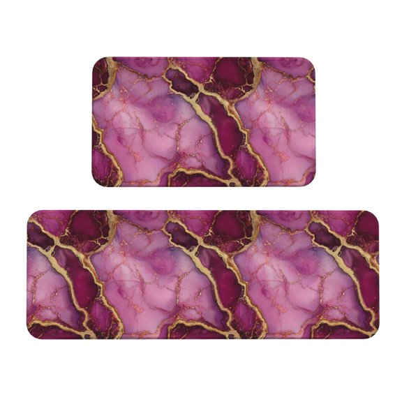 2 Pce Crystal Velvet Kitchen Floor Mat Door Mat 47.217in Water Absorption And Stain Resistance For Laundry Dining Room Office Sink Purple Red Marble