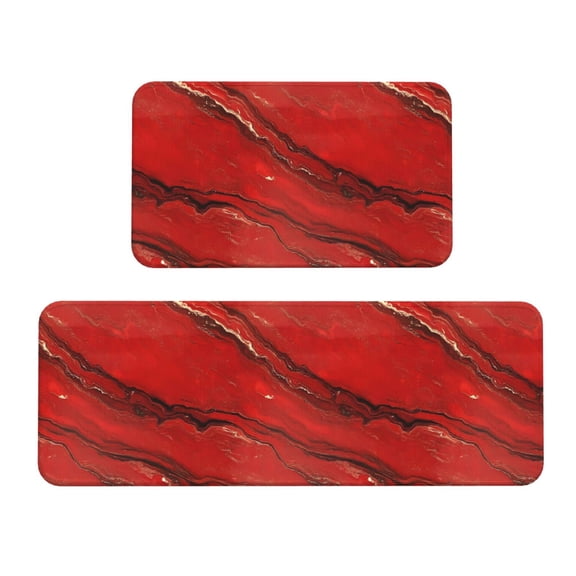 2 Pce Crystal Velvet Kitchen Floor Mat Door Mat 47.217in Water Absorption And Stain Resistance For Laundry Dining Room Office Sink Red Marble_2