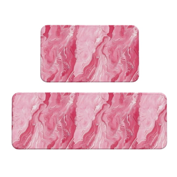 2 Pce Crystal Velvet Kitchen Floor Mat Door Mat 47.217in Water Absorption And Stain Resistance For Laundry Dining Room Office Sink Pink Marble_21256_4