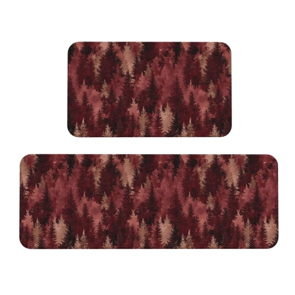 2 Pce Crystal Velvet Kitchen Floor Mat Door Mat 47.217in Water Absorption And Stain Resistance For Laundry Dining Room Office Sink Realistic Forests Camouflage Pattern Conifer Maroon_1