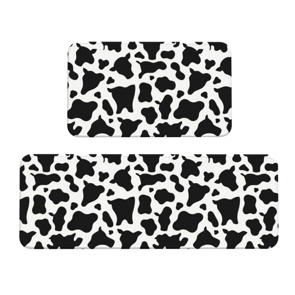 2 Pce Crystal Velvet Kitchen Floor Mat Door Mat 47.217in Water Absorption And Stain Resistance For Laundry Dining Room Office Sink Simple Cow Print Pattern, Vector Art Style_4