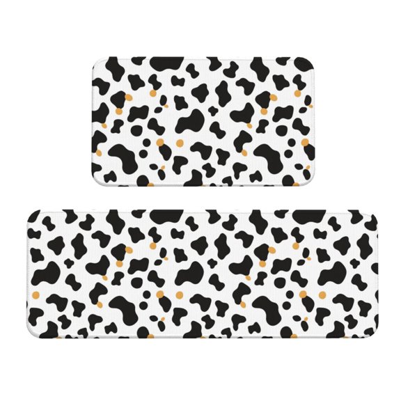 2 Pce Crystal Velvet Kitchen Floor Mat Door Mat 47.217in Water Absorption And Stain Resistance For Laundry Dining Room Office Sink Simple Cow Print Pattern, Vector Art Style_2