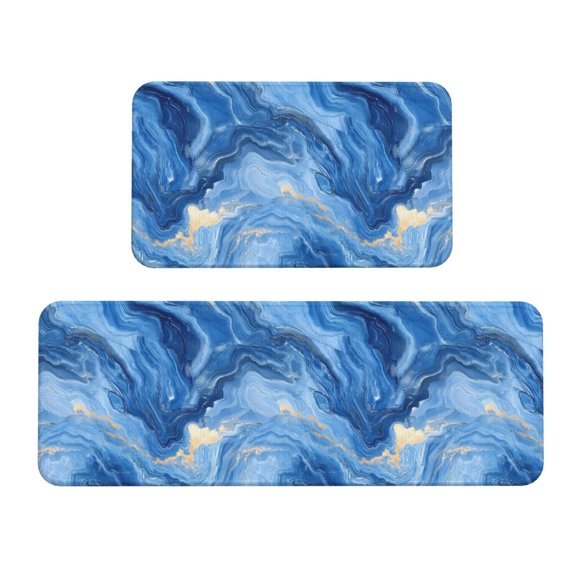 2 Pce Crystal Velvet Kitchen Floor Mat Door Mat 47.217in Water Absorption And Stain Resistance For Laundry Dining Room Office Sink Steelblue Marble_1