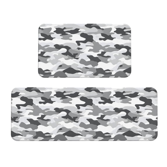 2 Pce Crystal Velvet Kitchen Floor Mat Door Mat 47.2×17in Water Absorption And Stain Resistance For Laundry Dining Room Office Sink Vector Camouflage Pattern Gray_2