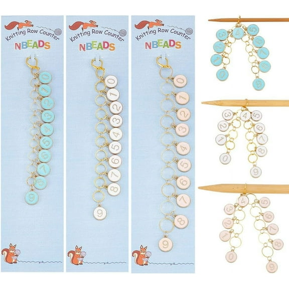 2 Pcs 0-9 Enamel Number Knitting Row Counter Chains Alloy Stitch Markers Row Counting Accessories for Knitting Crochet Tracking Project Progress