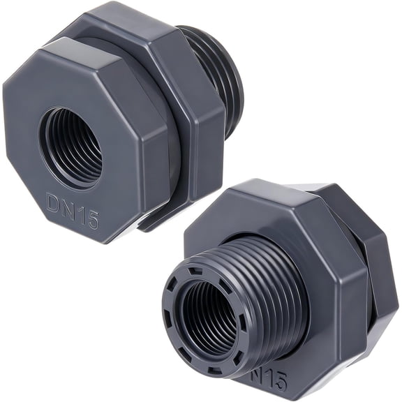 2 Pcs 1/2 Inch Bulkhead Fitting PVC Water Tank Connector Plumbing Pipe Threaded Bulkhead Fitting NPT for Rain Barrels, Water Tanks, Aquariums, Tubs, Pools