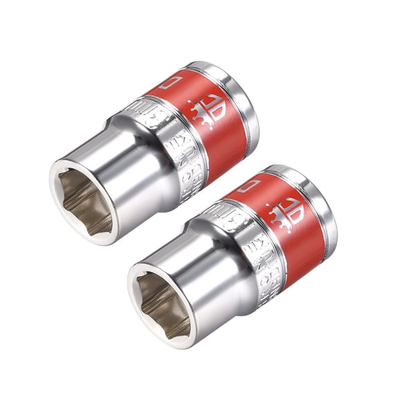 2 Pcs 1/2-Inch Drive by 13mm Shallow Socket w Red Band, Cr-V, 6-Point, Metric