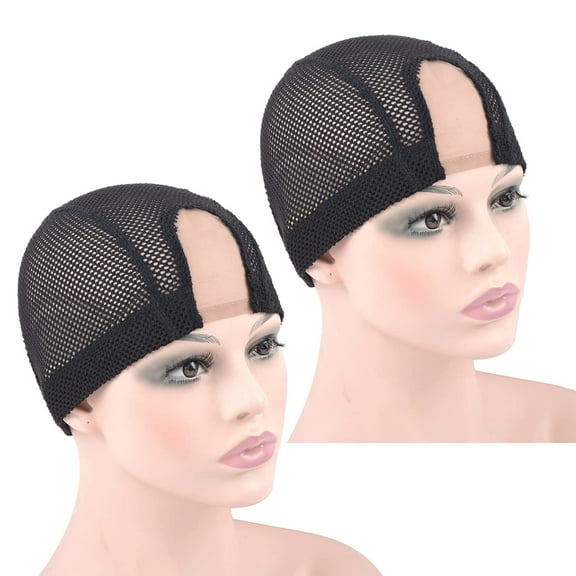 2 Pcs 1.4X3 Inch U Part Wig Cap for Making Wig Medium Brown Lace Wig Cap Dome Mesh Stretch Weaving Wig Caps ( Medium,Black )