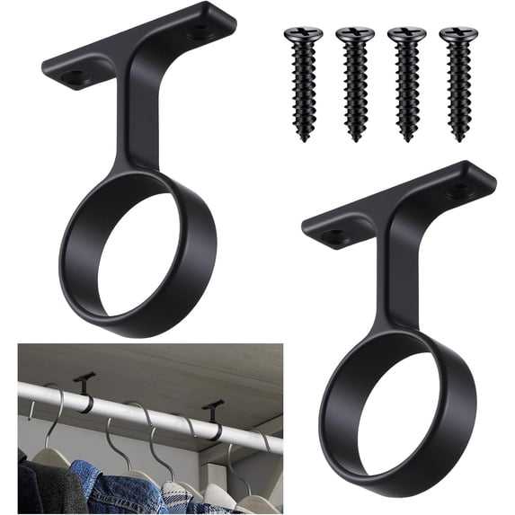 2 Pcs 1 5/16 Inch Diameter Round Wardrobe Closet Rod Suspended Center Support with Installation Screws Curtain Closet Rod Ceiling Mount Bracket for Home Wardrobe