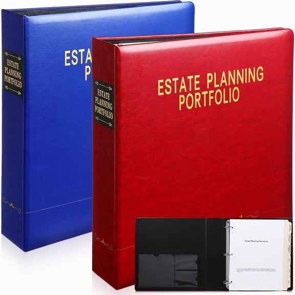 2 Pcs 1.5" Estate Planning Portfolio with 18 Position Tabs and 26 Fillable Personal Data Sheets PU Leather 3 Ring Planner Binder Red Blue 11.5 x 11.6 x 2.52 Estate Planning Organizer