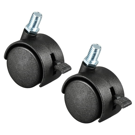 2 Pcs 1.5 Inch Swivel Caster Wheels Nylon Threaded Stem w Brake M8 x 15mm