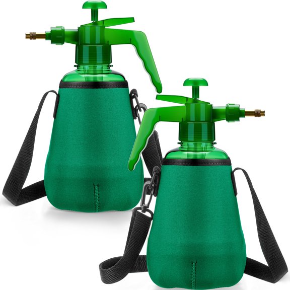 2 Pcs 1.5 Liter Misters Spray Pump Bottle with Full Neoprene Jacket and Built in Carrying Strap Garden Plant Mister Spray Bottle for Spring Personal Cooling Plants Watering (Red,Blue)