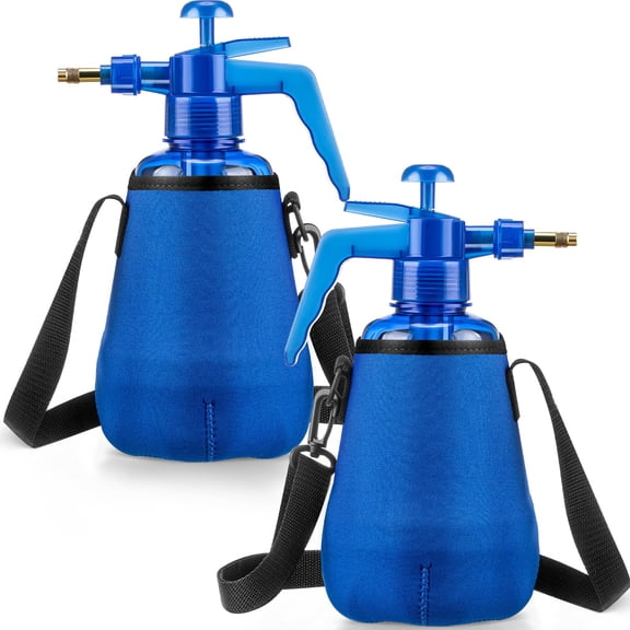 2 Pcs 1.5 Liter Misters Spray Pump Bottle with Full Neoprene Jacket and Built in Carrying Strap Garden Plant Mister Spray Bottle for Spring Personal Cooling Plants Watering (Red,Blue)