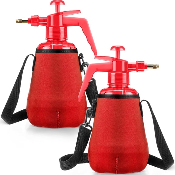 2 Pcs 1.5 Liter Misters Spray Pump Bottle with Full Neoprene Jacket and Built in Carrying Strap Garden Plant Mister Spray Bottle for Spring Personal Cooling Plants Watering (Red,Blue)