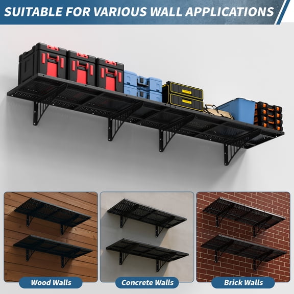 Baellsa 2 Pcs 1.5 x 3.6 FT Garage Wall Shelving, 530 lbs Load Capacity, Heavy Duty Wall Mounted Floating Shelves, Adjustable