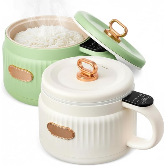 2 Pcs 1.6 L Electric Ramen rice Cooker Hot Pot electric Noodle Cooker, Boil Dry Protection, Non-stick Ceramic Coating Multi-functional Lazy Pot 6 Cook Functions: Rice, Soup, Stew & More