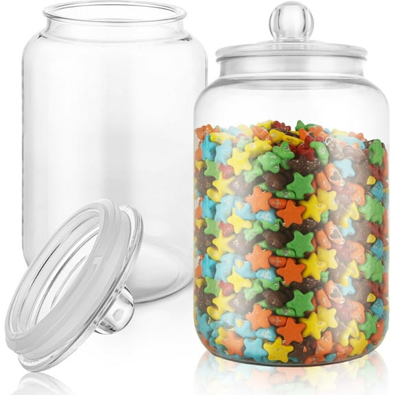 2 Pcs 1 Gallon Candy Jar Plastic Jars with Lids Decorative Cookie Jar Candy Buffet Containers Clear Airtight Food Storage Canister Home Decor Centerpiece Candy Cookies Storage 128oz