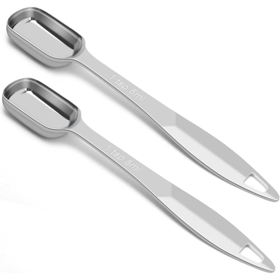 2 Pcs 1 Teaspoon(5 mL | 1 Tsp | 1/3 Tbsp | 5 cc | 1/6 oz) Stainless Steel Single Measuring Spoon, Long Handle Metal Measuring Spoon, Kitchen Gadgets for Cooking & Baking