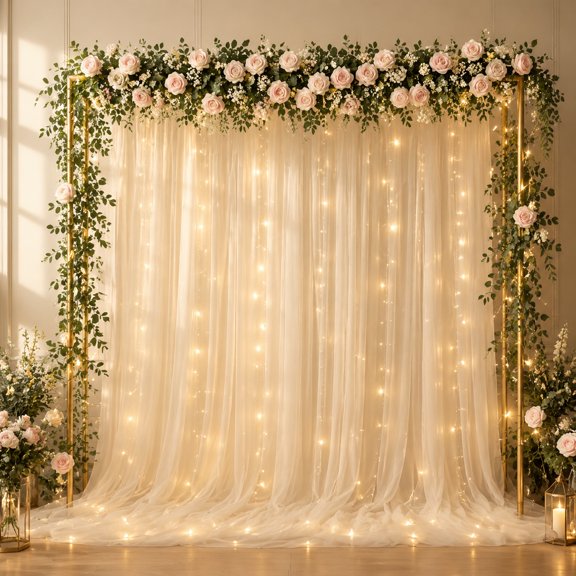 2 Pcs 10 Ft Sage Green Backdrop Curtain with USB String Lights, Sheer Event Drapes for Weddings and Celebrations, Elegant Photo Booth Background for Parties and Receptions