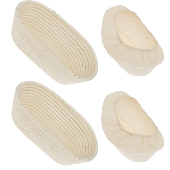 2 Pcs 10 Inch Bread Proofing Basket Oval Dough Bowls Cloth Liners Imitation Rattan (2 )