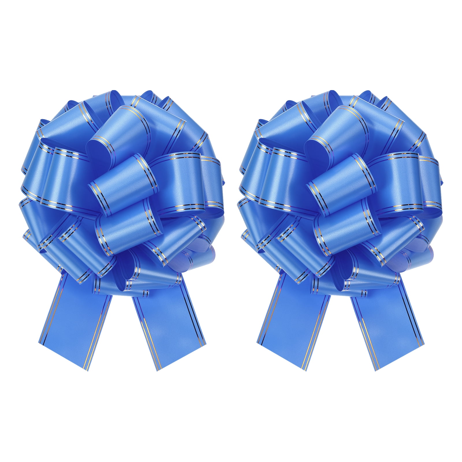 2 Pcs 10 Inch Giant Large Pull Bow Big Metallic Car Bows Ribbon with Gold Edge for Wedding Presents Gift Wrapping Christmas, Blue